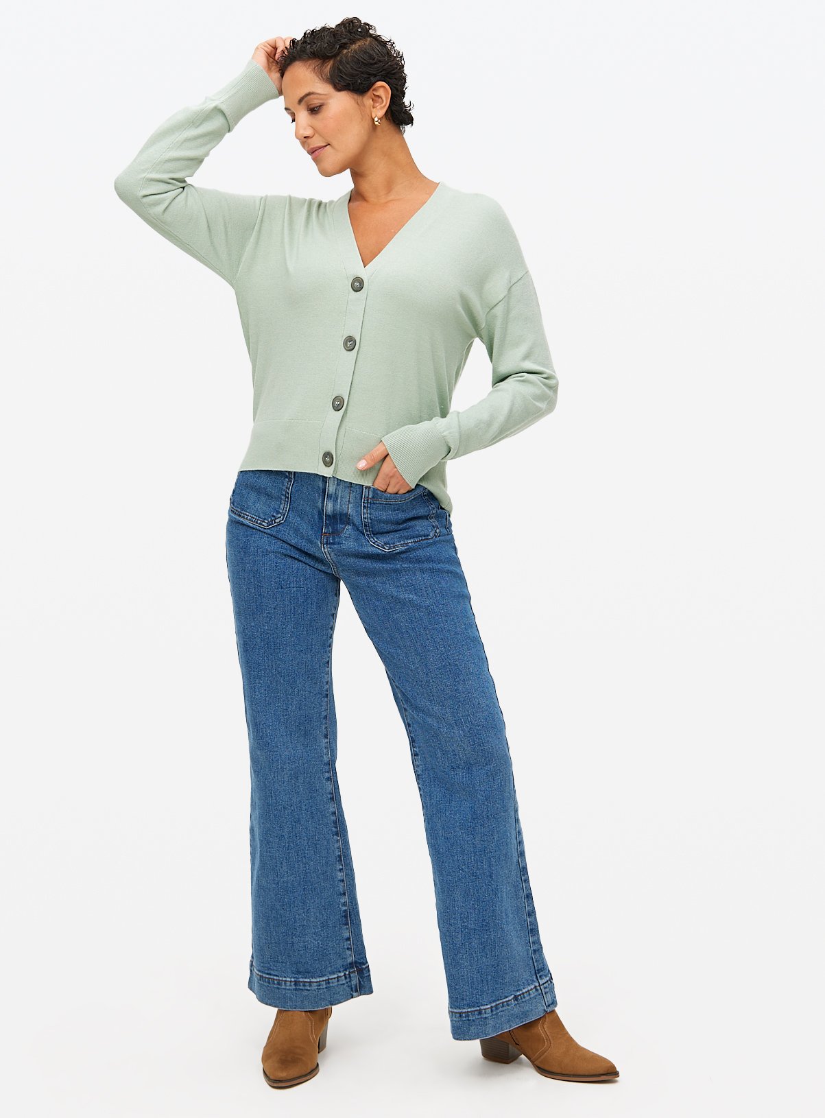 Pale Green Soft Touch V Neck Cardigan 18 - Image 2 thumbnail